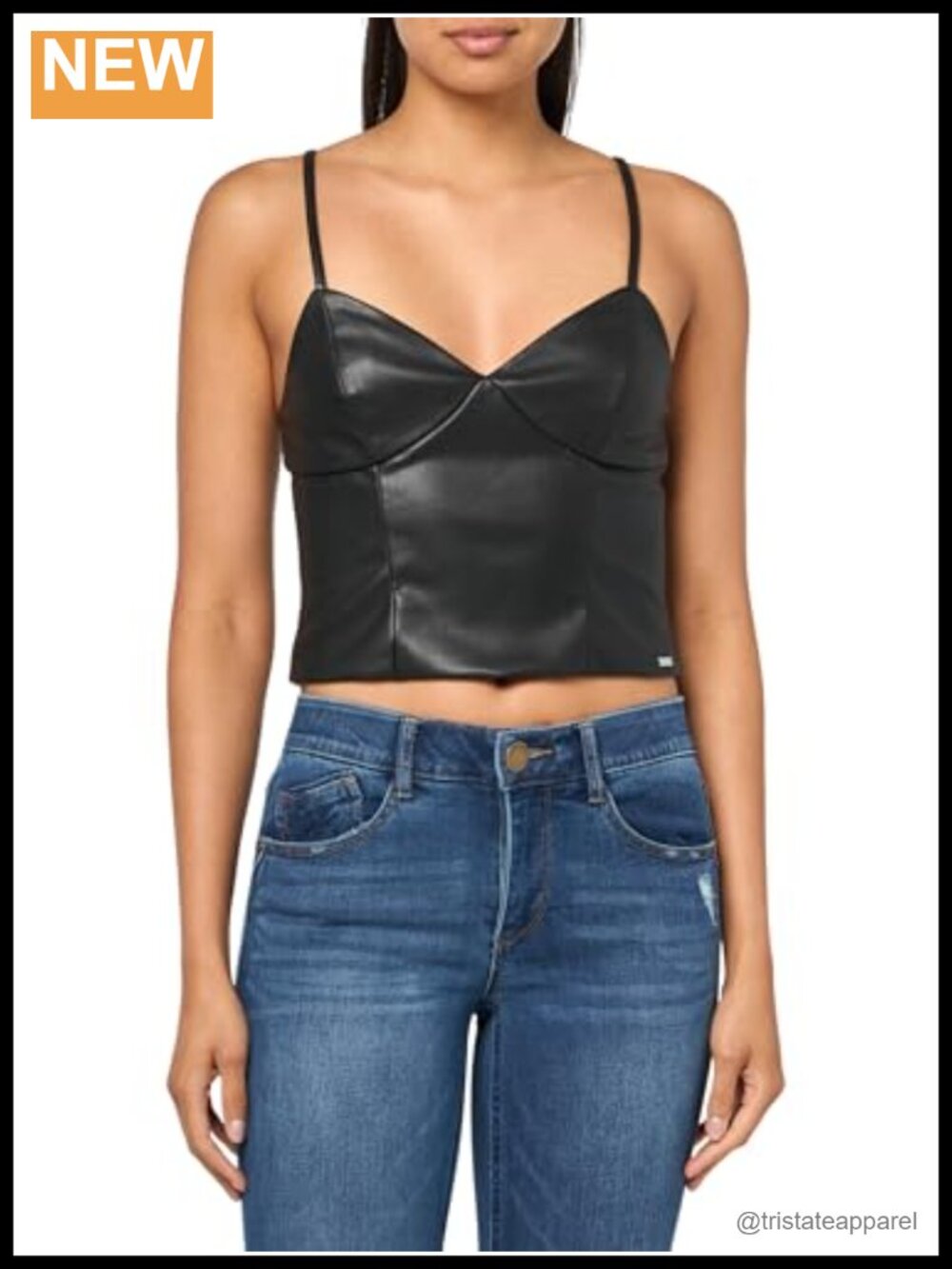 Eco Leather Form Fitting Tank Top Sleeveless Sweetheart Neck